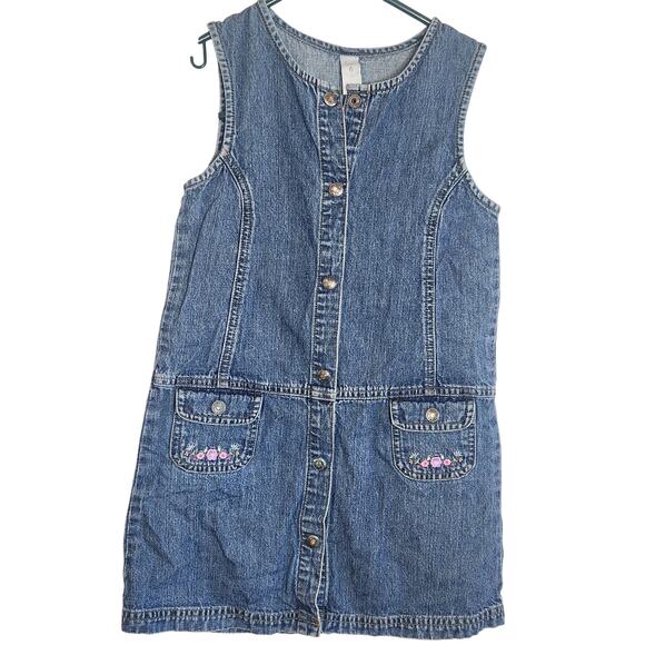 VTG Y2K‎ Carters girls denim button front dress with floral pockets Size 6 - Picture 1 of 5